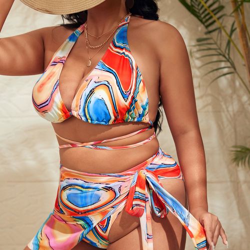 Bikini à imprimé ras-du-cou taille haute avec jupe de plage - SHEIN - Modalova