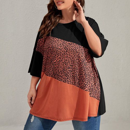 T-shirt oversize à blocs de couleurs avec motif léopard - SHEIN - Modalova