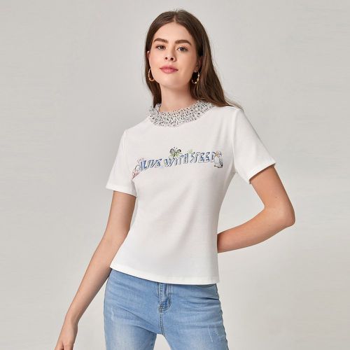 T-shirt à motif lettre et papillon à imprimé en tulle à pois - SHEIN - Modalova
