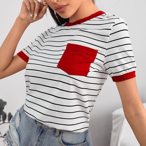 T-shirt à rayures à poche - SHEIN - Modalova