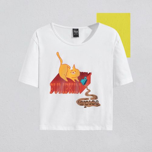 T-shirt à imprimé chat et lettres - SHEIN - Modalova