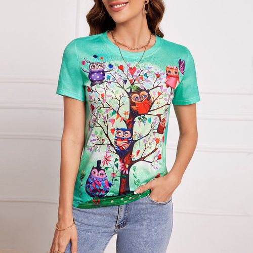 T-shirt à imprimé arbre et chouette - SHEIN - Modalova