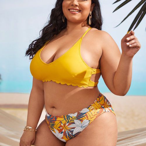 Bikini à imprimé tropical festonné taille haute - SHEIN - Modalova