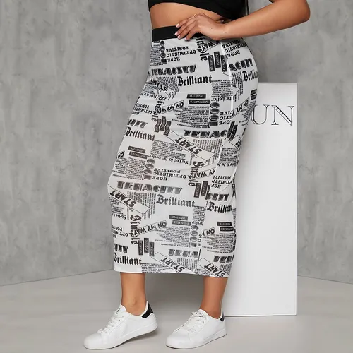 Jupe taille haute à imprimé journal en tulle - SHEIN - Modalova