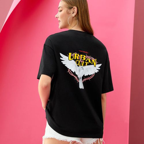 T-shirt à imprimé oiseaux et lettre - SHEIN - Modalova
