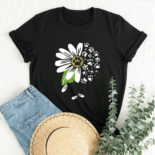 T-shirt à imprimé floral et empreinte - SHEIN - Modalova