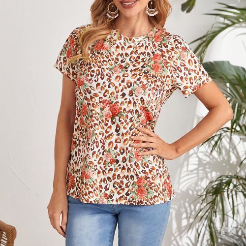 T-shirt léopard à imprimé floral - SHEIN - Modalova