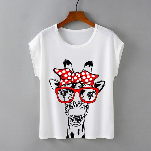 T-shirt à imprimé girafe manches chauve-souris - SHEIN - Modalova