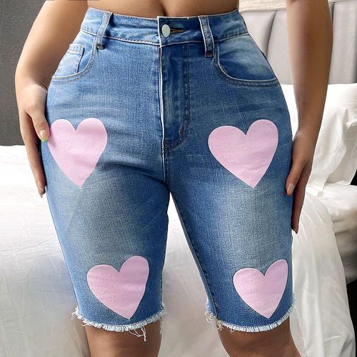 Short en jean à imprimé cœur taille haute à ourlet effiloché - SHEIN - Modalova