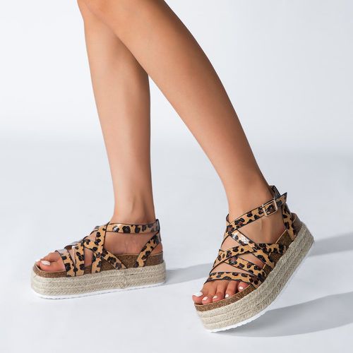 Sandales espadrilles à plate-forme léopard croisé sangle - SHEIN - Modalova
