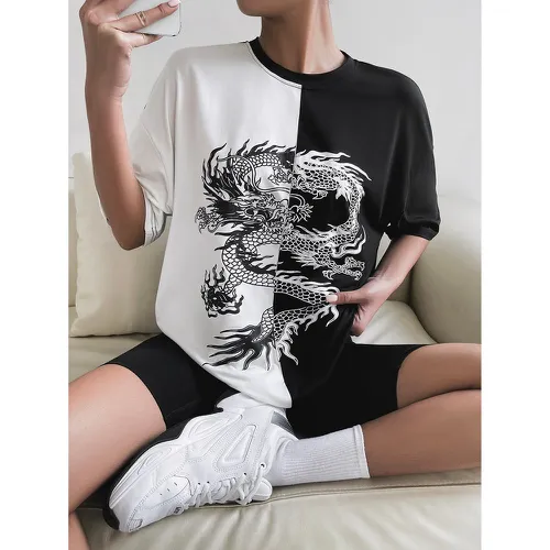 T-shirt dragon chinois bicolore - SHEIN - Modalova