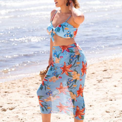 Pièces Bikini à imprimé floral à nœud & Jupe de plage - SHEIN - Modalova