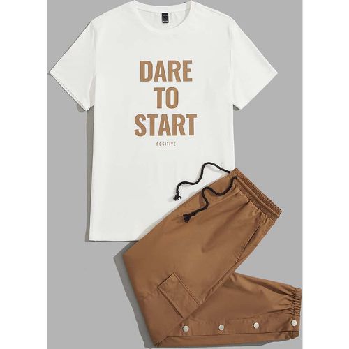 T-shirt à motif slogan & Pantalon à poche à rabat à cordon - SHEIN - Modalova
