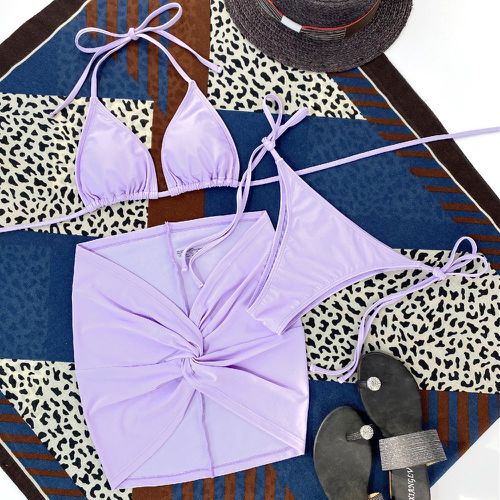 Bikini triangulaire ras-du-cou avec jupe de plage - SHEIN - Modalova