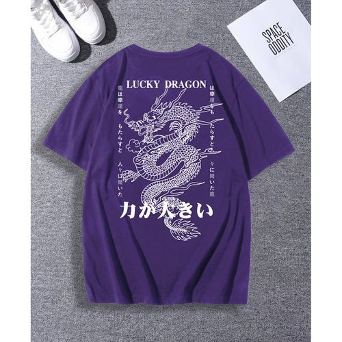 T-shirt avec motif caractère japonais et dragon - SHEIN - Modalova