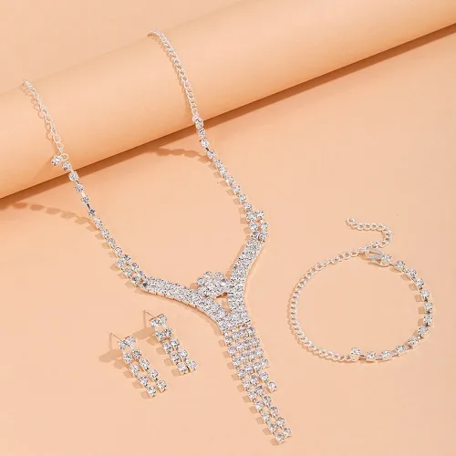 Boucles d'oreilles carré avec strass & bracelet & collier - SHEIN - Modalova
