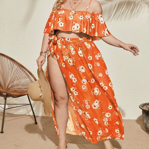 Bikini fleuri à volants taille haute avec jupe de plage - SHEIN - Modalova