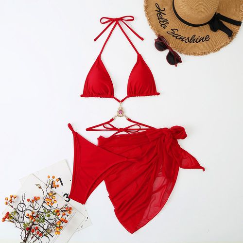 Bikini triangulaire ras-du-cou gemme avec jupe de plage - SHEIN - Modalova
