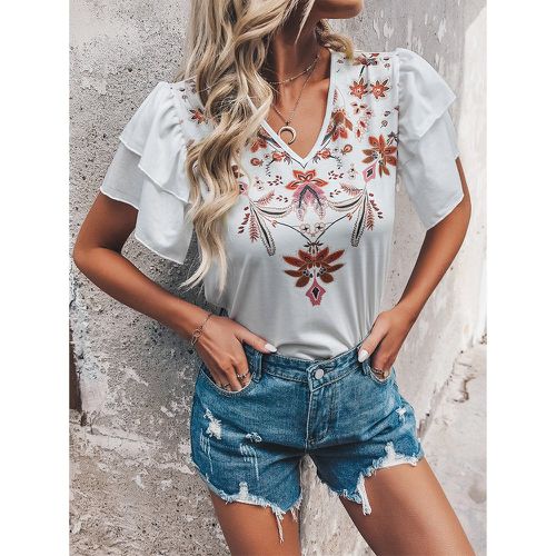 T-shirt à imprimé floral manches papillon - SHEIN - Modalova