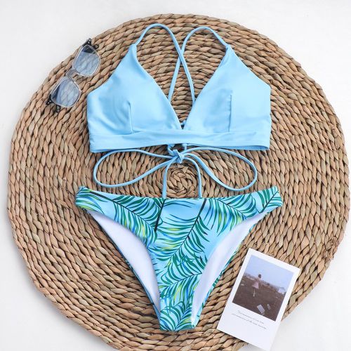 Bikini à imprimé tropical à lacets - SHEIN - Modalova