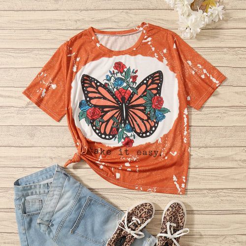 T-shirt à imprimé papillon et floral tie dye - SHEIN - Modalova