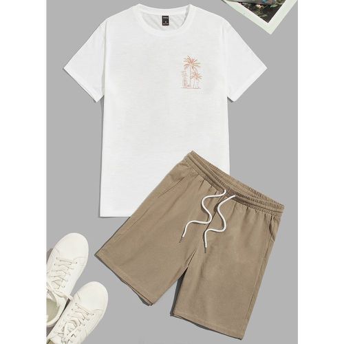 T-shirt à imprimé palmier et lettres & Short à cordon - SHEIN - Modalova