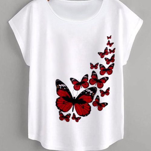 T-shirt à imprimé papillon manches chauve-souris - SHEIN - Modalova