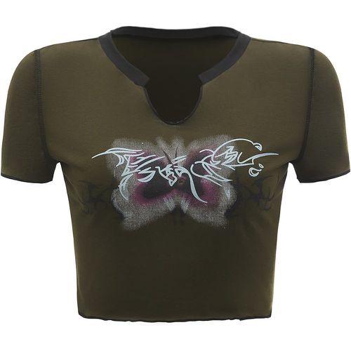 T-shirt court à imprimé papillon à ourlet ondulé - SHEIN - Modalova