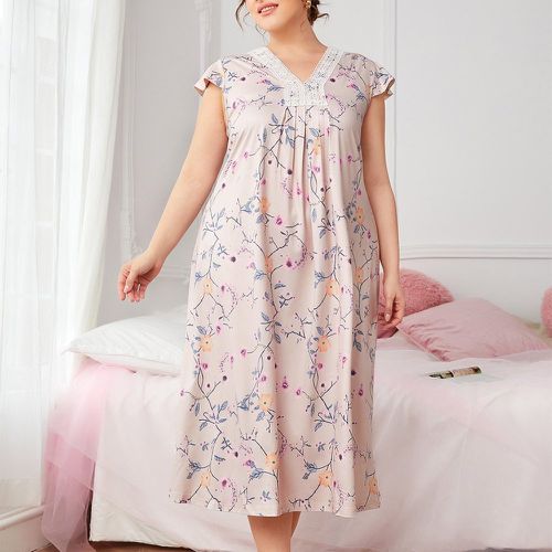Robe de pyjama à imprimé floral en dentelle manches papillon - SHEIN - Modalova
