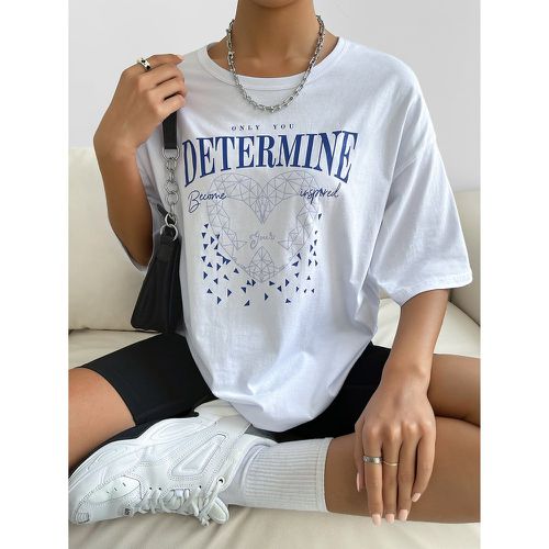 T-shirt à imprimé géométrique et lettre - SHEIN - Modalova