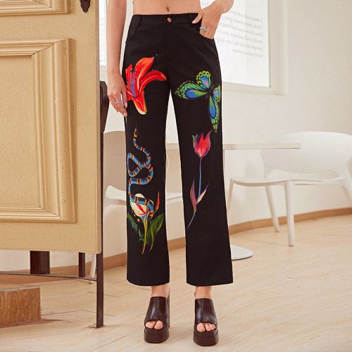 Pantalon droit à imprimé floral et papillon - SHEIN - Modalova