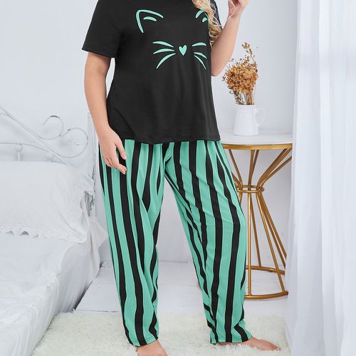 T-shirt à domicile à imprimé chat - SHEIN - Modalova