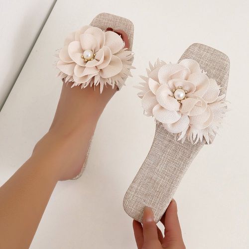 Sandales plates fausse perle & à fleur - SHEIN - Modalova