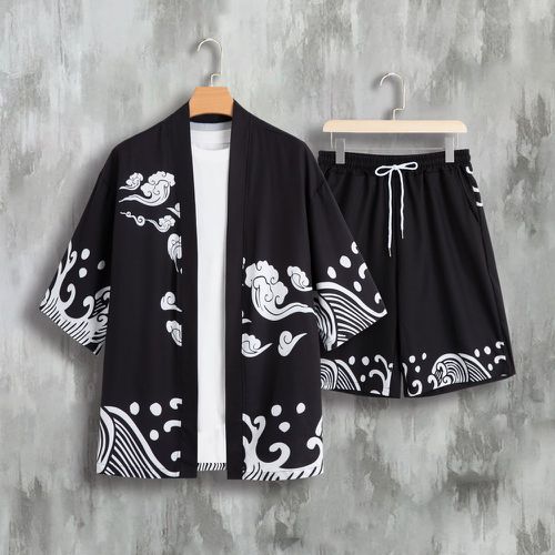 Vague & à imprimé nuage Kimono & Short à cordon (sans t-shirt) - SHEIN - Modalova