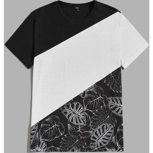 T-shirt à imprimé tropical à blocs de couleurs - SHEIN - Modalova