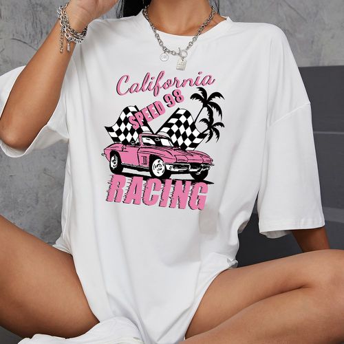 T-shirt oversize à motif voiture et lettre - SHEIN - Modalova