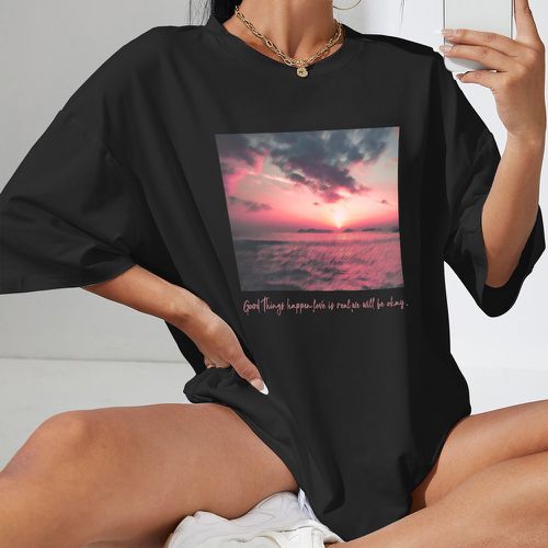 T-shirt oversize à motif slogan et coucher de soleil - SHEIN - Modalova