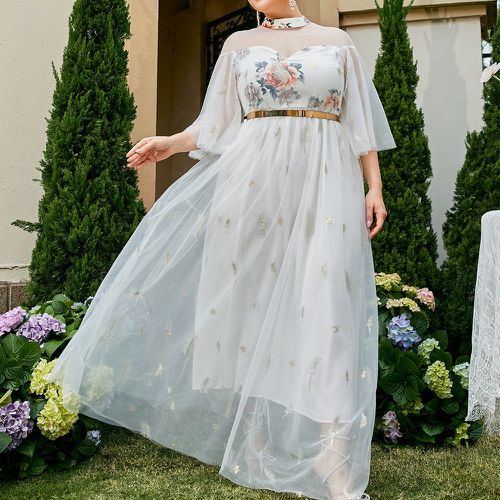 Robe habillée à imprimé floral manches papillon à tulle brodé (sans ceinture) - SHEIN - Modalova