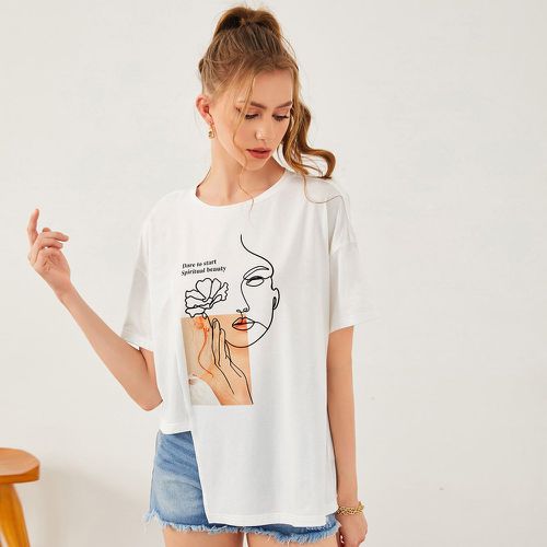 T-shirt à motif figure et slogan asymétrique - SHEIN - Modalova