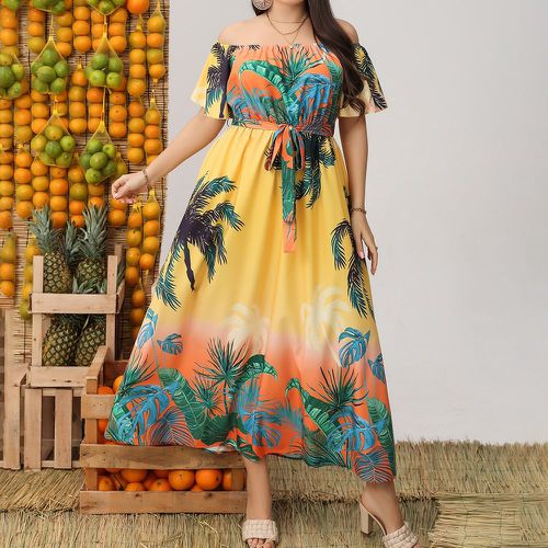 Robe trapèze à imprimé tropical col bardot ceinturé - SHEIN - Modalova