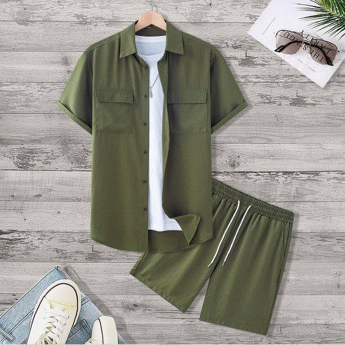 Chemise poche à rabat à bouton & Short à cordon (sans t-shirt) - SHEIN - Modalova