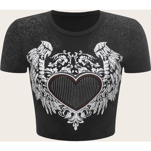 T-shirt cœur à strass aile graphique - SHEIN - Modalova