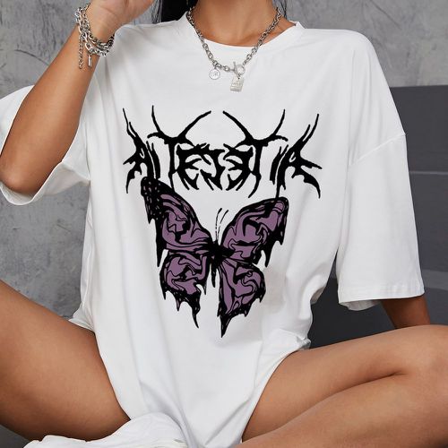 T-shirt oversize à motif papillon et lettre - SHEIN - Modalova
