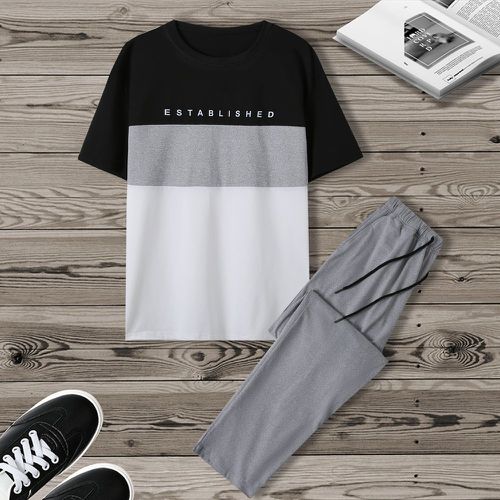 Pantalons de survêtement & T-shirt à lettres à blocs de couleurs - SHEIN - Modalova