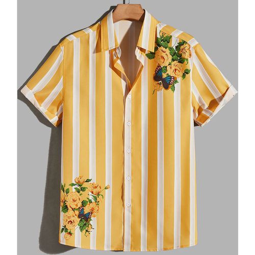 Chemise à rayures & à imprimé floral bicolore - SHEIN - Modalova