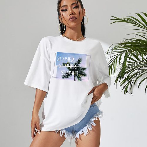 T-shirt oversize à motif tropical et lettre - SHEIN - Modalova