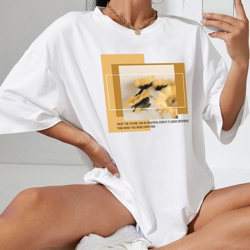 T-shirt oversize floral et slogan - SHEIN - Modalova