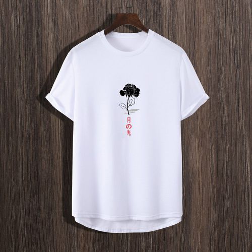T-shirt fleuri et lettre japonaise asymétrique - SHEIN - Modalova
