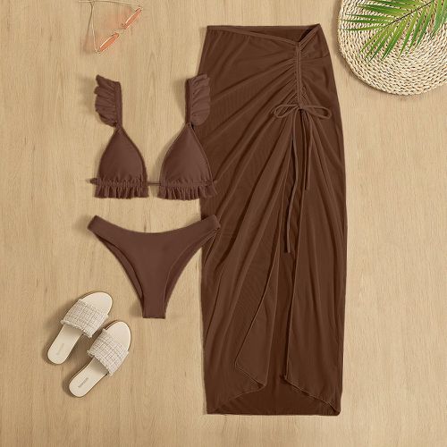 Bikini à plis à cordon avec jupe de plage - SHEIN - Modalova