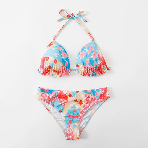 Bikini ras-du-cou à imprimé floral à plis - SHEIN - Modalova